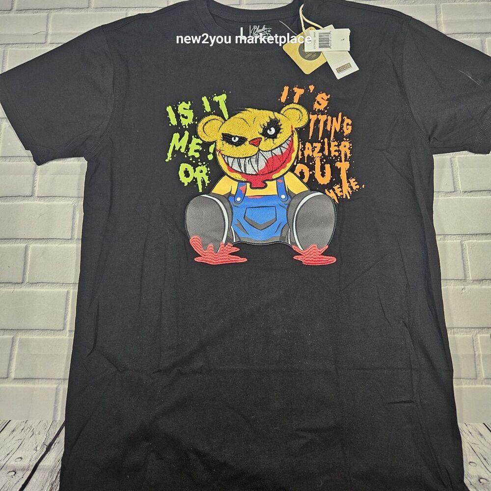 New Bleecker & Mercer Mens Short Sleeve BLACK MULTICOLOR T Shirt SIZE LARGE